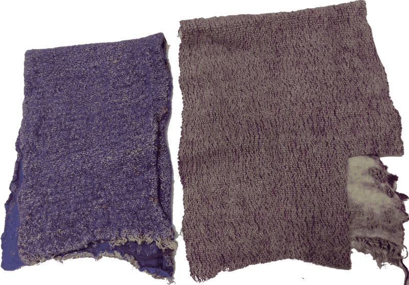 Two pieces of fabric made with a loom.