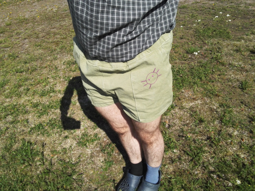Wearing the shorts outdoors!